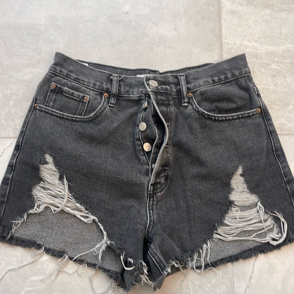 Washed out black jeans shorts